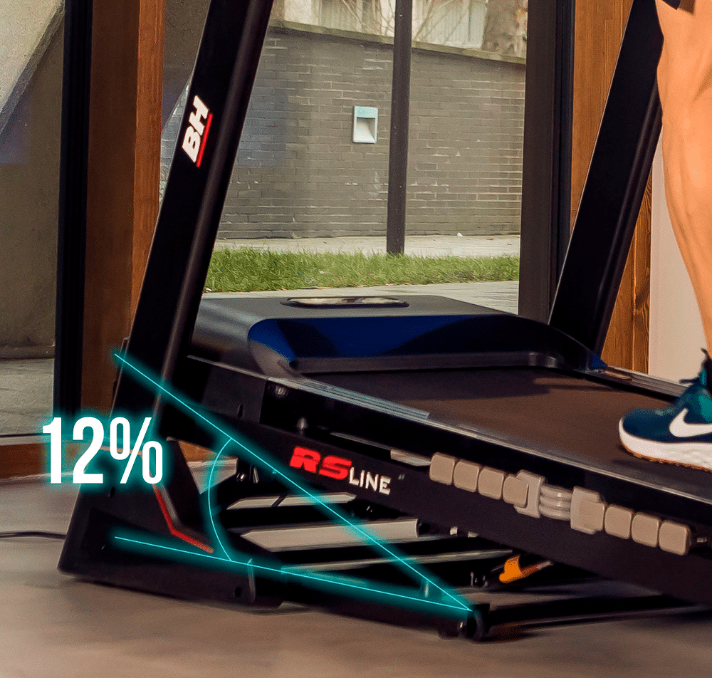 Skrejceliņam BH Fitness RS800 ir elektriskā slīpuma regulēšana ar 12 līmeņiem, kas ļauj pielāgot treniņa intensitāti, mainot skriešanas virsmas slīpuma leņķi ar pogu palīdzību treniņa laikā.